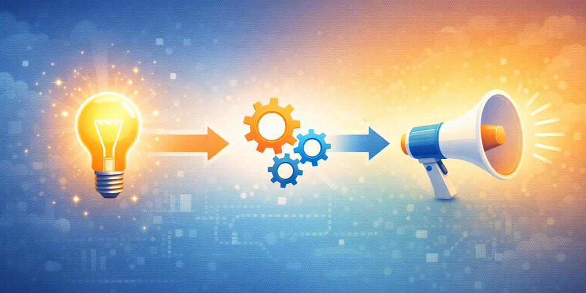 Lightbulb representing innovation connected to megaphone representing amplification
