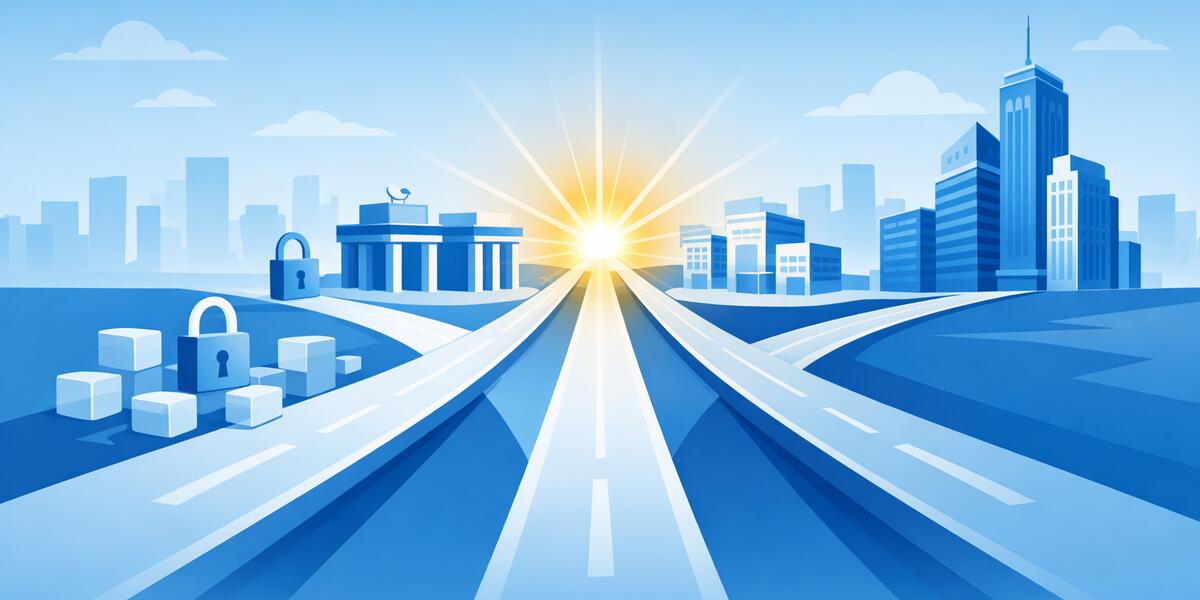 Three converging pathways representing technology choices leading to a glowing center symbolizing the power of choice